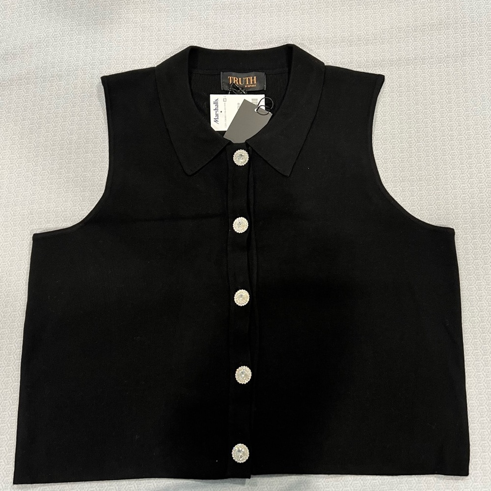 NWT - TRUTH Black Sleeveless Cropped Collared Blouse Sz Large